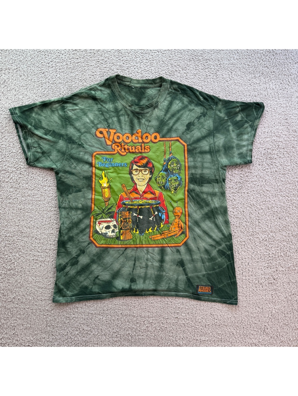 Steven Rhodes Voodoo Rituals for Beginners Green Tie-Dye Graphic T-Shirt Medium